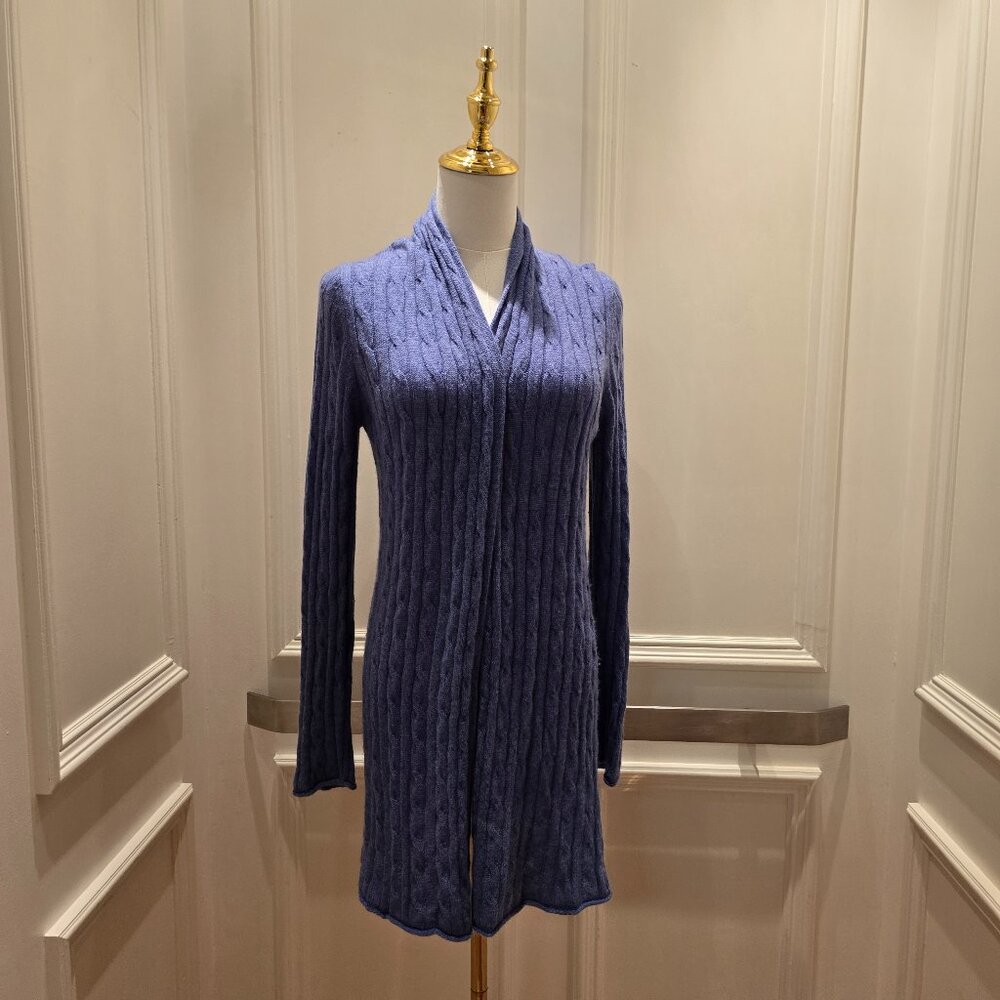 Alashan Cashmere Breezy Cable Duster Featherweight 32" Cardigan Navy M/S;NWT$340